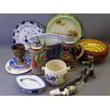 MIXED POTTERY & PORCELAIN including a Poole biscuit barrel, two German steins ETC