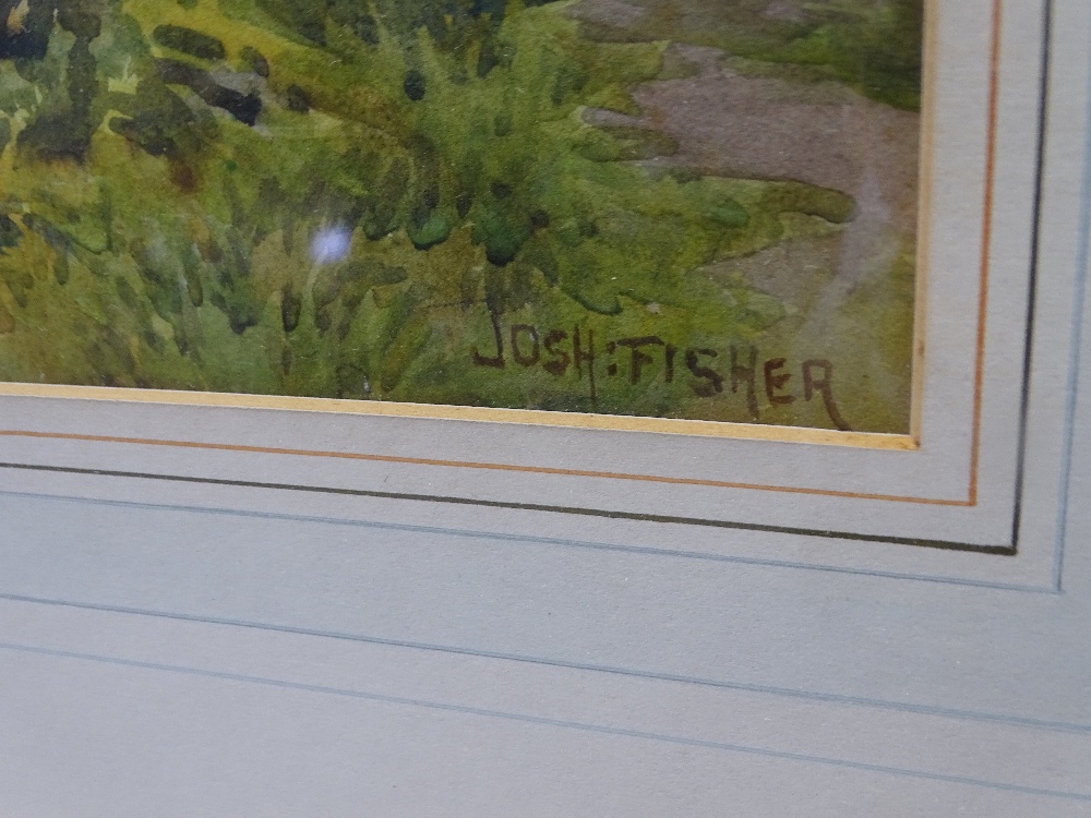 JOSH FISHER watercolour - landscape, signed RHS, with label verso gifting the painting, signed - Image 2 of 3