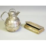 RECTANGULAR LIDDED BOX and a globular jug with lift out cover, Sheffield 1929 by Walker & Hall and
