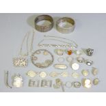 VICTORIAN & LATER JEWELLERY, mainly silver and white metal including a small pair of shoe buckles,