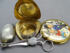 SMALL SILVER, VINTAGE POWDER COMPACTS and a white metal vesta case to include an early pair of