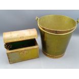 BRASS & COPPERWARE SWING HANDLED PAIL and a domed top casket jewellery box