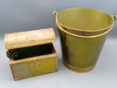 BRASS & COPPERWARE SWING HANDLED PAIL and a domed top casket jewellery box