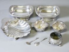 SMALL SILVER, A MIXED GROUP OF DISHES & SALTS to include a shell shape dish on ball feet, Birmingham