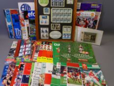 MIXED COLLECTION OF FOOTBALL PROGRAMMES, commemorative and other stamps including a framed group