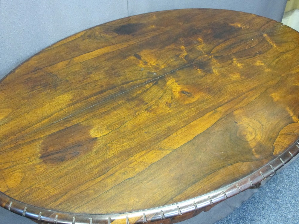 ROSEWOOD TILT-TOP BREAKFAST TABLE on central pedestal, 74cms H, 154cms W, 106cms D and six - Image 2 of 5