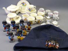 ROBERTSON GOLLY BADGES & MUSICIAN FIGURINES with a mixed selection of child's pottery teaware