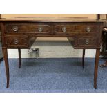 REPRODUCTION MAHOGANY DESK, rectangular top over two long drawers and two smaller with brass ring