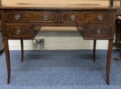 REPRODUCTION MAHOGANY DESK, rectangular top over two long drawers and two smaller with brass ring