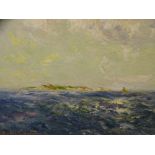 JAMES HUGHES CLAYTON oil on board - rough seas with distant yachts, 30 x 37cms