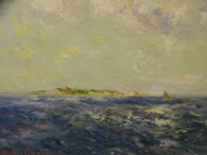 JAMES HUGHES CLAYTON oil on board - rough seas with distant yachts, 30 x 37cms