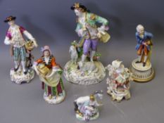 DECORATIVE CABINET PORCELAIN FIGURINES including a Sitzendorf example of a finely dressed gent