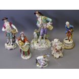 DECORATIVE CABINET PORCELAIN FIGURINES including a Sitzendorf example of a finely dressed gent