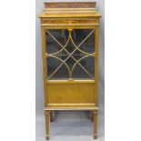 QUALITY INLAID EDWARDIAN SINGLE DOOR CABINET having astragal glazed door with shaped beading on