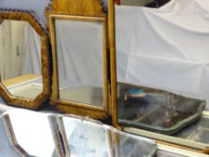 WALNUT ANTIQUE MIRRORS, Art Deco type wall mirror and two others (5)