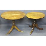 ANTIQUE OAK TILT TOP CIRCULAR TRIPOD TABLES (2), 69cms H, 69cms Diameter, 71cms H, 87cms Diameter