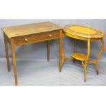 SINGLE DRAWER SIDE TABLE, 76cms H, 84cms W, 49cms D and an oval carved top two tier occasional