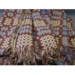 CLASSICAL VINTAGE WELSH WOOLLEN BLANKET, blue and brown traditional reversible pattern with