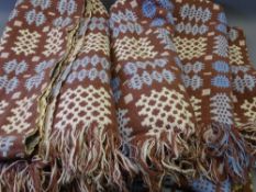 CLASSICAL VINTAGE WELSH WOOLLEN BLANKET, blue and brown traditional reversible pattern with