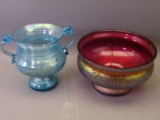 IRIDESCENT GLASSWARE, two items including a purple bowl with indistinct Studio signature to the base