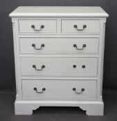 REPRODUCTION WHITE PAINTED GEORGIAN CHEST of two short over three long drawers with reeded detail on