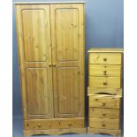 MODERN PINE BEDROOM FURNITURE - two door wardrobe and a pair of bedside chests