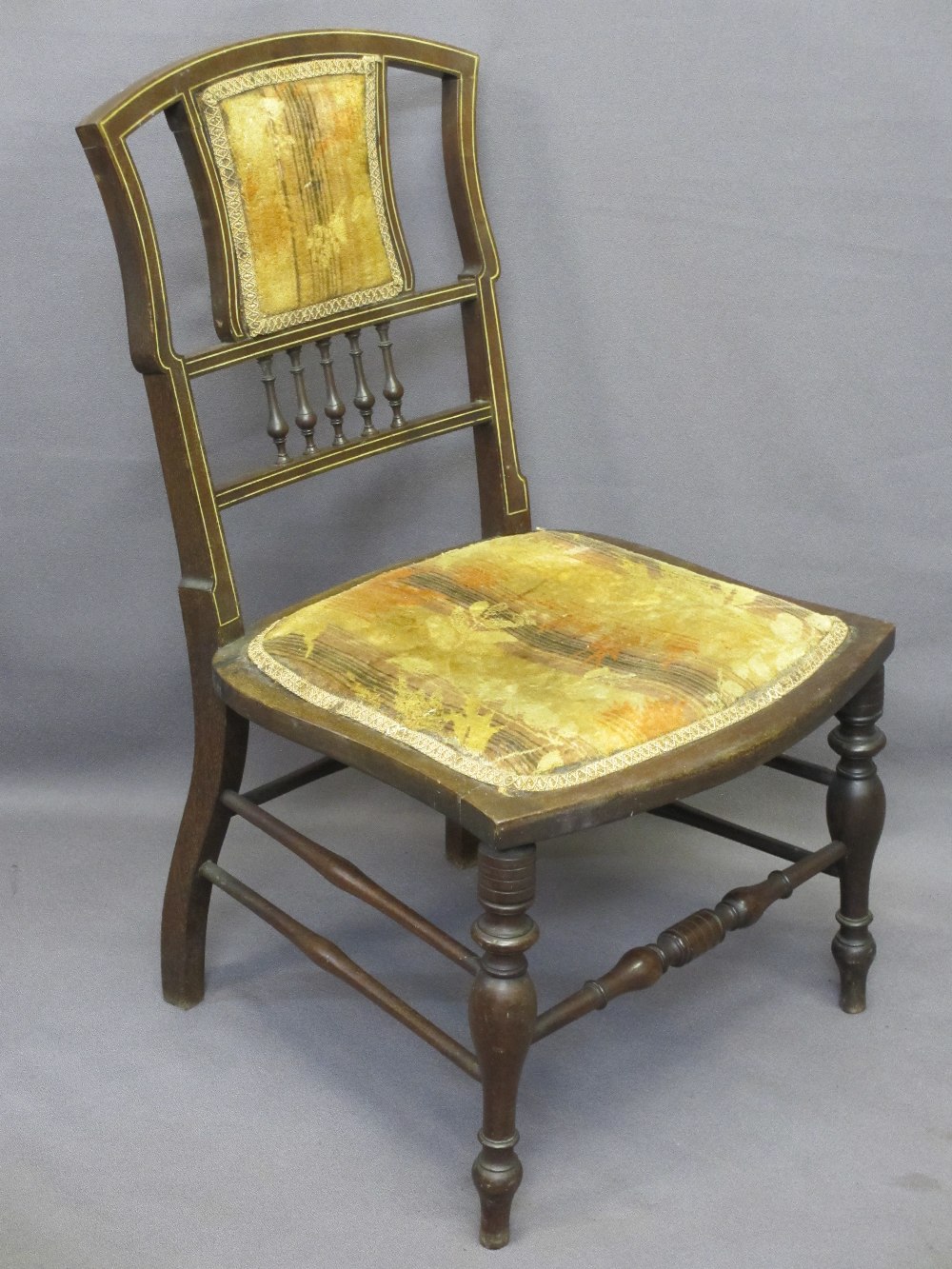 TUB CHAIRS, two similar, one with inlaid garland detail and another similar era salon chair - Image 4 of 4