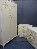 FRENCH STYLE BEDROOM FURNITURE comprising wardrobe and a pair of four drawer chests, wardrobe