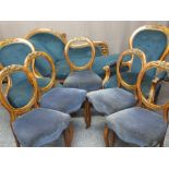 HARLEQUIN SALON SUITE - EDWARDIAN EIGHT PIECES with carved detail comprising chaise longue, 'his n
