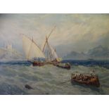 AFTER MYLES BIRKET FOSTER stamped Pears print - boats in rough seas, 47 x 69cms