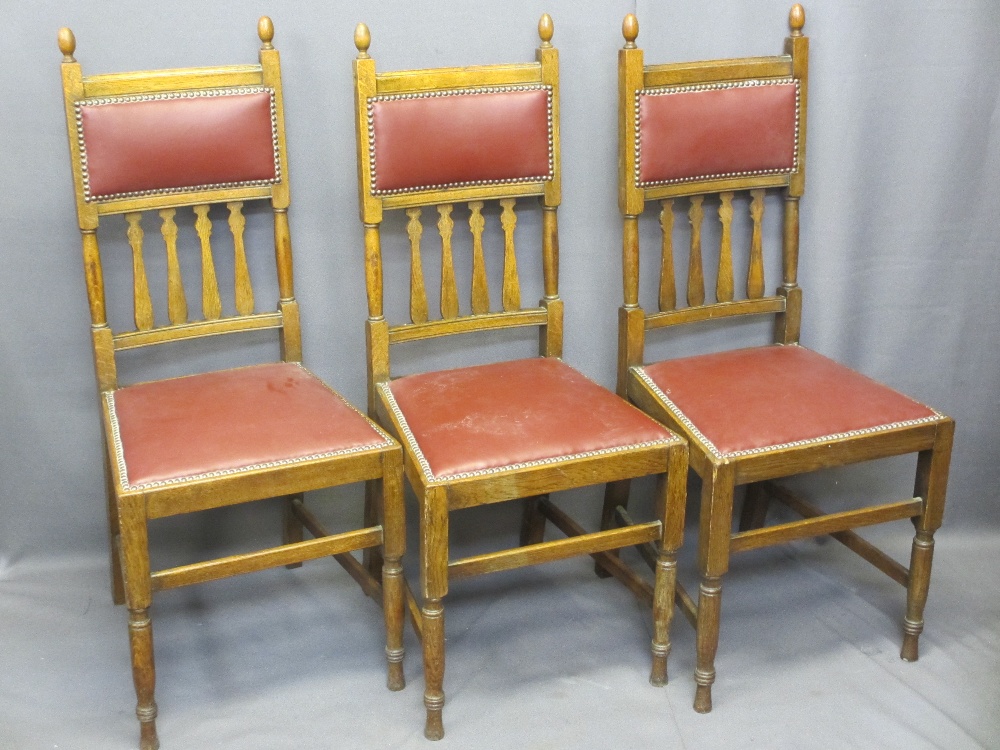 PINE REFECTORY TYPE TABLE, stained, 76cms H x 200cms W x 100cms D and a set of six vintage - Image 4 of 5