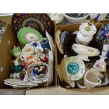 MIXED DECORATIVE POTTERY & PORCELAIN by Wedgwood, Belleek, Limoges and others within two boxes