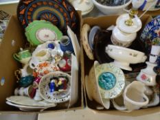 MIXED DECORATIVE POTTERY & PORCELAIN by Wedgwood, Belleek, Limoges and others within two boxes