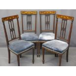 EDWARDIAN INLAID PARLOUR CHAIRS, an attractive set of four with feather swag and floral detail to