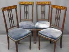 EDWARDIAN INLAID PARLOUR CHAIRS, an attractive set of four with feather swag and floral detail to