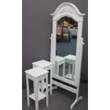 MODERN PAINTED CHEVAL MIRROR and two stands with decorative detail, 169cms H, 68cms W and 66cms H
