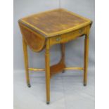 INLAID MAHOGANY TWIN-FLAP OCCASIONAL TABLE with single drawer and lower shelf, 68cms H, 84cms W