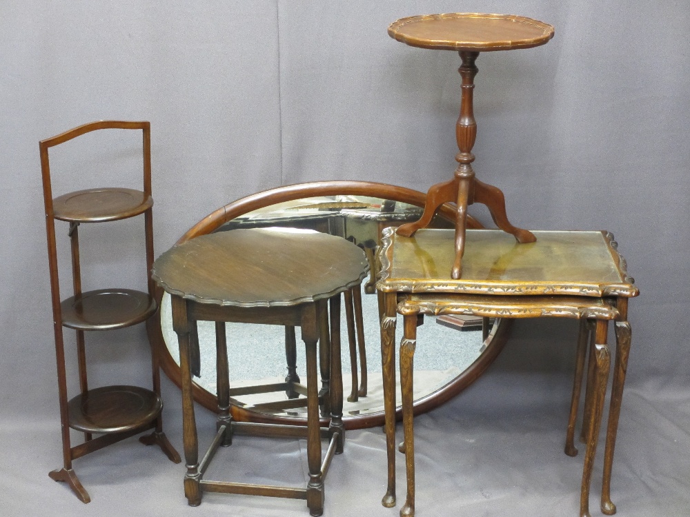 TRIPOD WINE TABLE, circular occasional table with pie crust edge, nest of two tables, an oval
