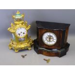 GILT ORMOLU & PORCELAIN PANEL CLOCK, stamped 'Hymarc Paris' (damages and losses) with an ebonized