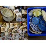 COMMEMORATIVE WARE & HOUSEHOLD POTTERY, a mixed selection within two boxes and a plastic crate