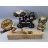 MIXED COLLECTABLES GROUP including a French reproduction lantern clock, an Art Deco mantel clock,