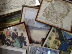 ANTIQUE & LATER FRAMED MAPS, PICTURES & PRINTS including an example of Westmoreland by Robert