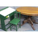 LATE VICTORIAN MAHOGANY TILT-TOP BREAKFAST TABLE and a vintage green painted child's desk and chair,