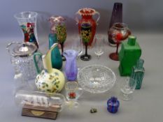 AN EP MOUNTED BISCUIT BARREL, a selection of colourful glassware, ship in bottle ETC