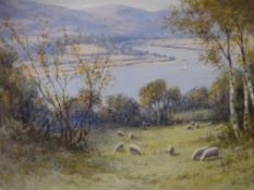 WARREN WILLIAMS ARCA watercolour titled 'Farmer working in a Field, Benarth Hill, Conwy', to label