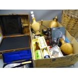 SCREEN PRINTERS BOX WITH ROLLER and a quantity of other miscellany items including treen lamps,