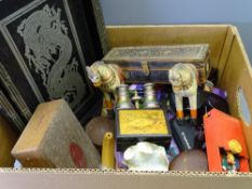 MIXED COLLECTABLES including Chinese lacquer work trays, opera glasses, vintage boxes ETC