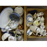 MIXED POTTERY & PORCELAIN TABLEWARE, two boxes, makers include Poole, Tuscan, Radford, Rye and