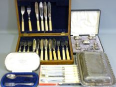 MIXED EPNS & SILVER WARE to include a cased Walker & Hall five piece condiment set with spoons,