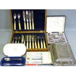 MIXED EPNS & SILVER WARE to include a cased Walker & Hall five piece condiment set with spoons,